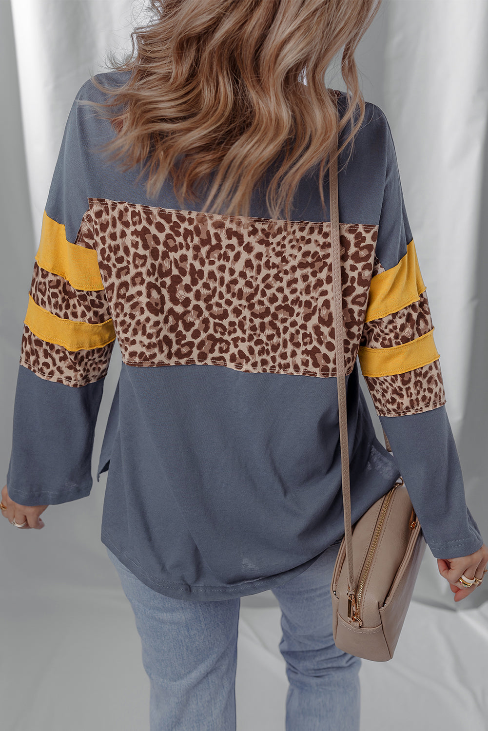 Leopard Patchwork Colorblock Drop Shoulder Top