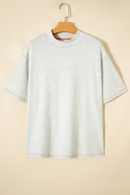 Reversible Contrast Stitching Mock Neck T-Shirt