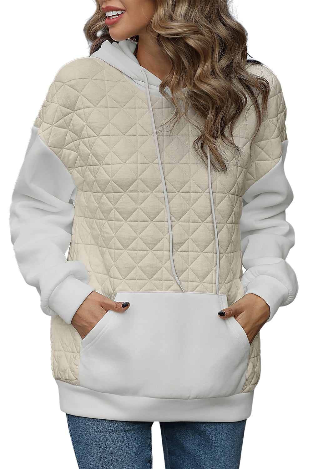 Quilted Patchwork Kangaroo Pocket Hoodie