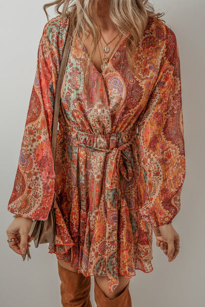 Boho Paisley Long Sleeve Mini Dress