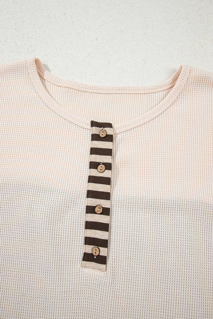 Plus Size Stripe Plaid Patchwork Waffle Top