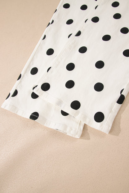 Polka Dot Wide Leg Ankle Length Jeans
