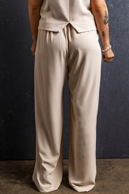 Pleated Wide Leg Pocketed Pants