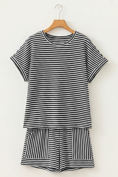 Stripe Textured Knit Top & Short Set