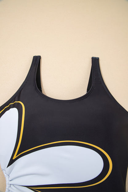 Floral Sleeveless Drawstring One-Piece Swimsuit