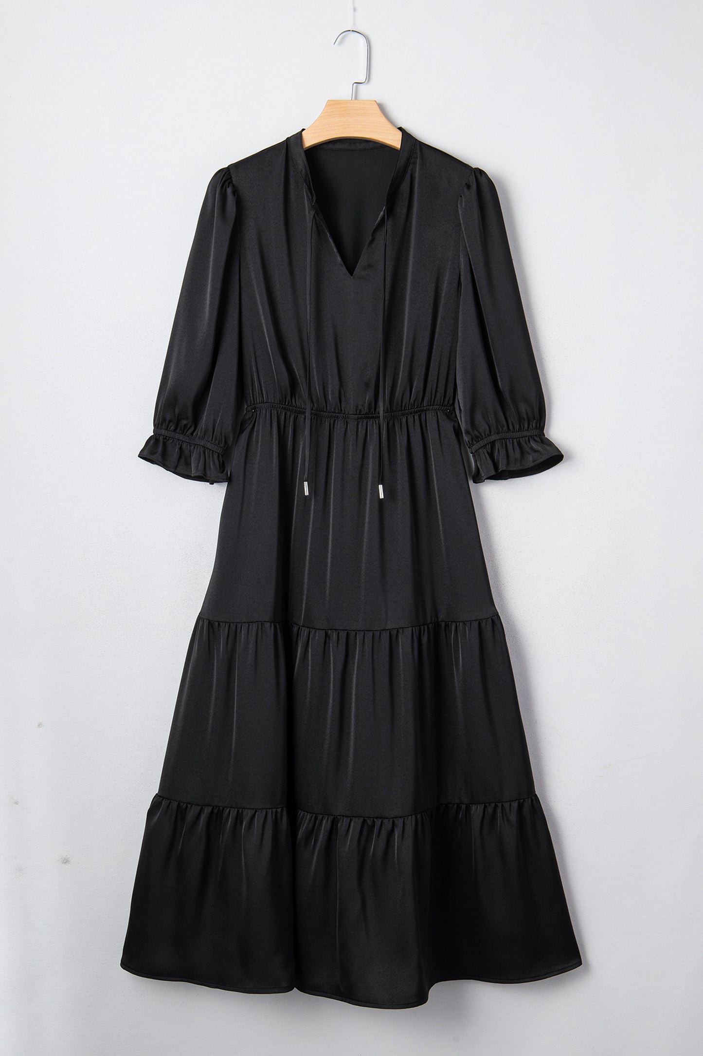 Flounced 3/4 Sleeve Tiered Maxi Dress