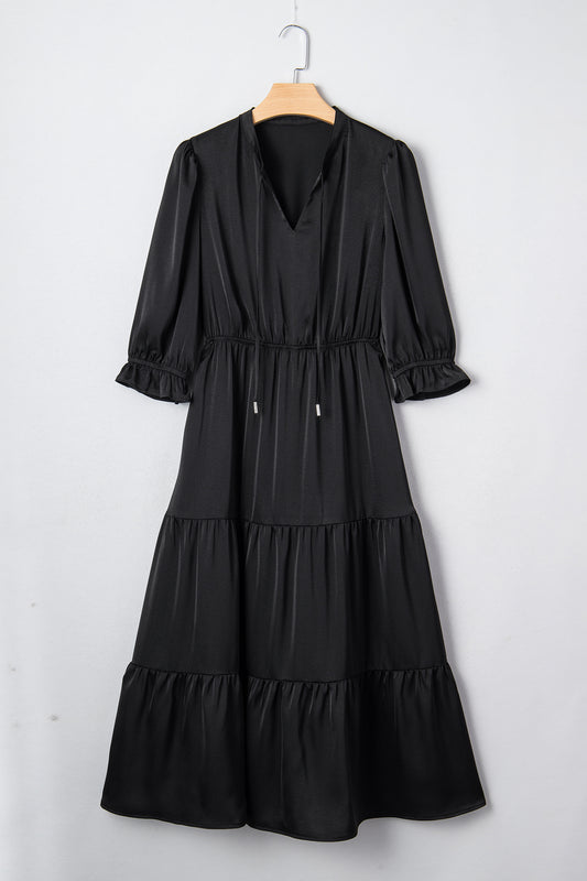 Flounced 3/4 Sleeve Tiered Maxi Dress
