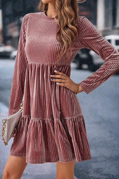 Velvet Long Sleeve Tiered Dress