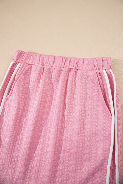 Textured Contrast Trim Crewneck Tee & Pocketed Skirt Set