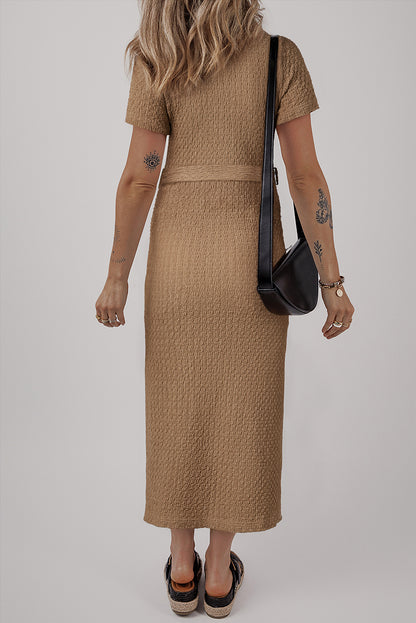 Textured Short Sleeve Midi Dress