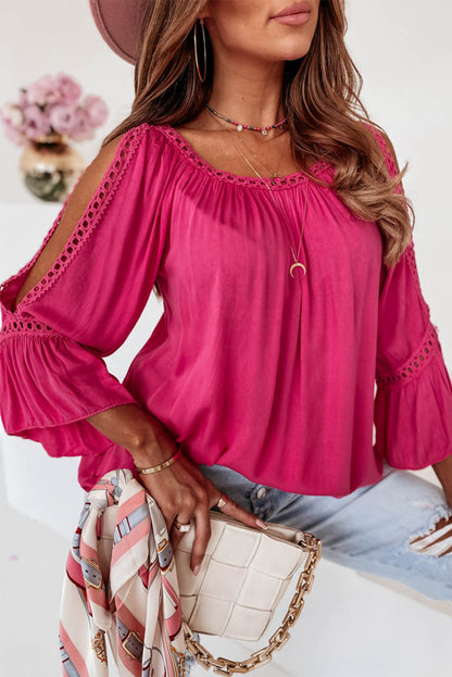 Crochet Lace Cut-Out 3/4 Sleeve Blouse