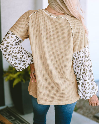 Leopard Patchwork Waffle Knit Top