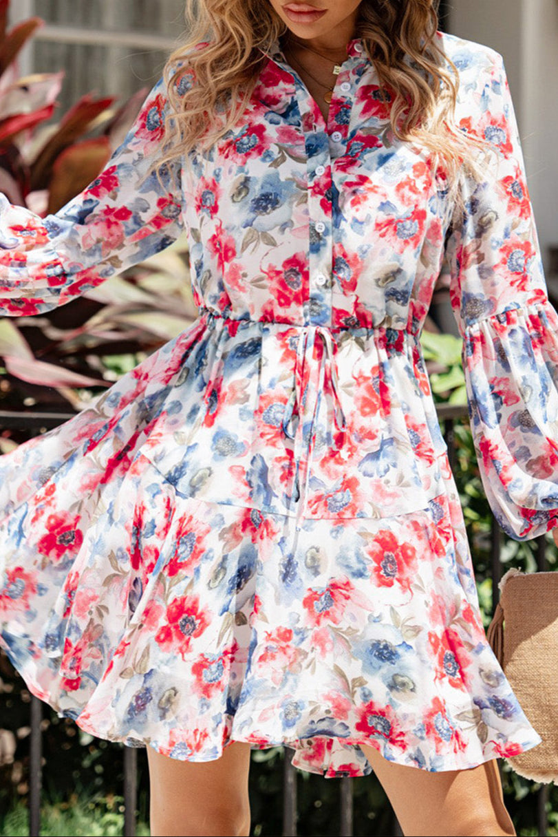 Floral Long Sleeve Buttoned Dress