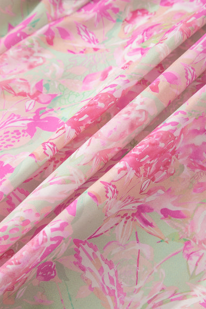 Floral Ribbon Tie Front Puff Sleeve Blouse