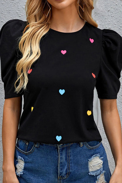 Heart Short Puff Sleeve Top