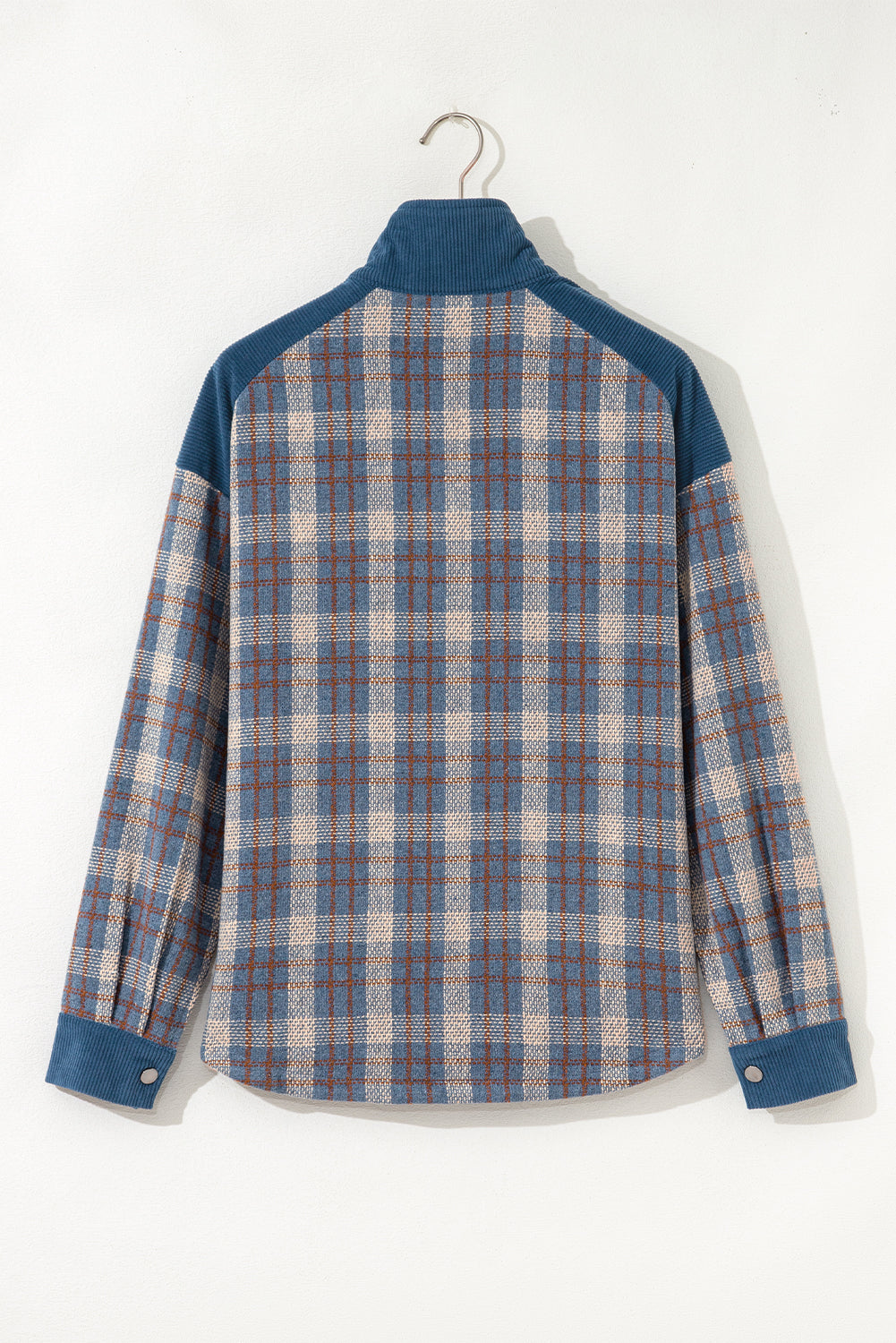 Plaid Corduroy Patchwork Zip-Up Snap-Button Jacket