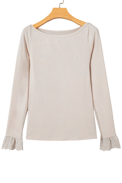 Lace Cuff Patchwork Round Neck Long Sleeve Top