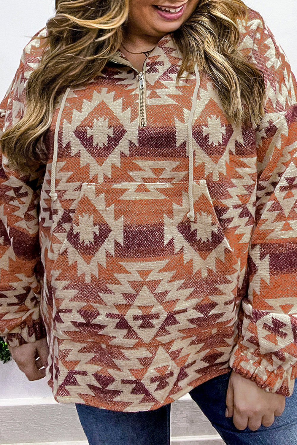 Plus Size Aztec Half Zip Hoodie