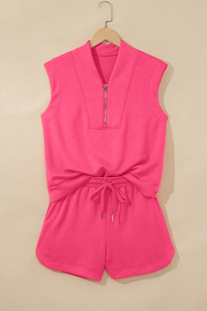 Quarter Zip Sleeveless Top & Drawstring Shorts Set