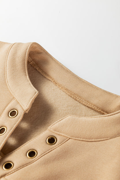 Solid Grommet V-Neck Drop Shoulder Sweatshirt