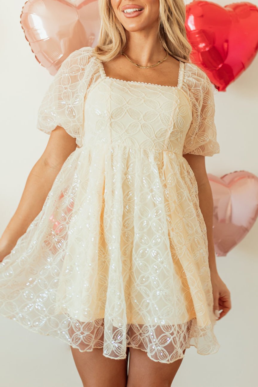 Sequin Lace Bubble Sleeve Dress