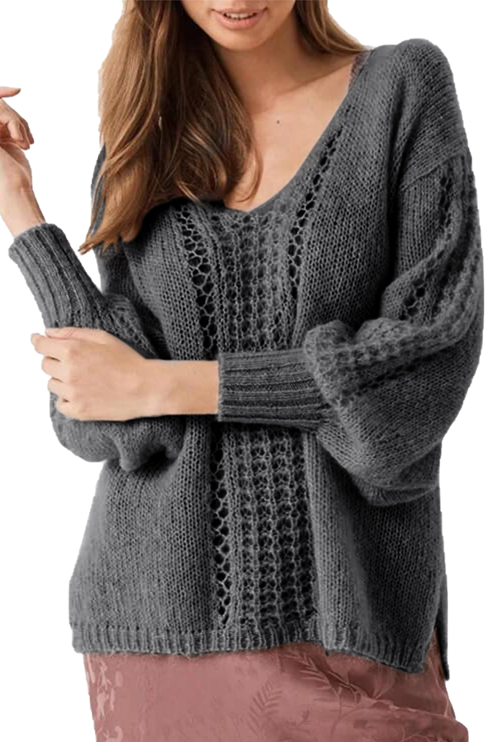 Crochet V-Neck Loose Sweater