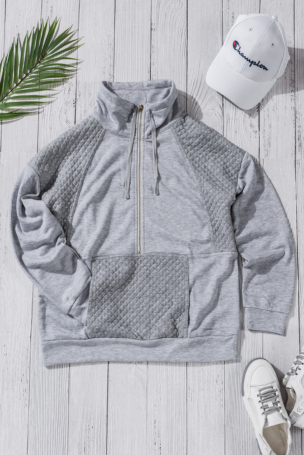 Quilted Patchwork Half Zip Sweatshirt