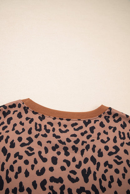 Plus Size Leopard Stripe Patchwork Side Slit Sweatshirt