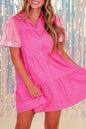 Sequin Puff Sleeve Shirt Dress