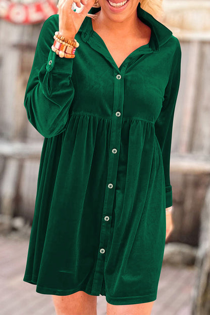 Velvet Long Sleeve Shirt Dress