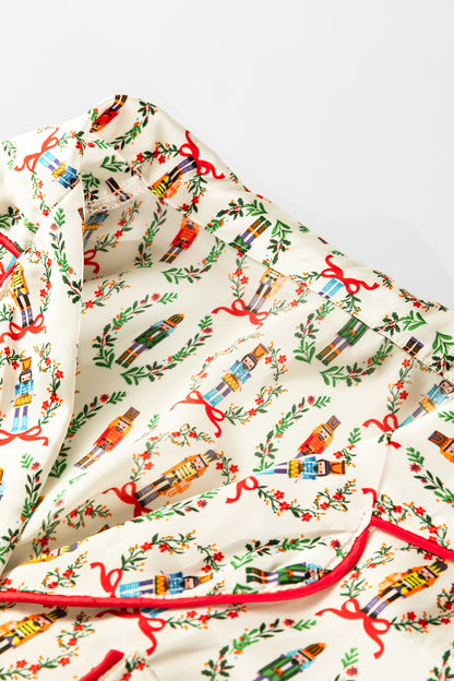 Christmas Nutcracker Bow Contrast Trim Pajama Set