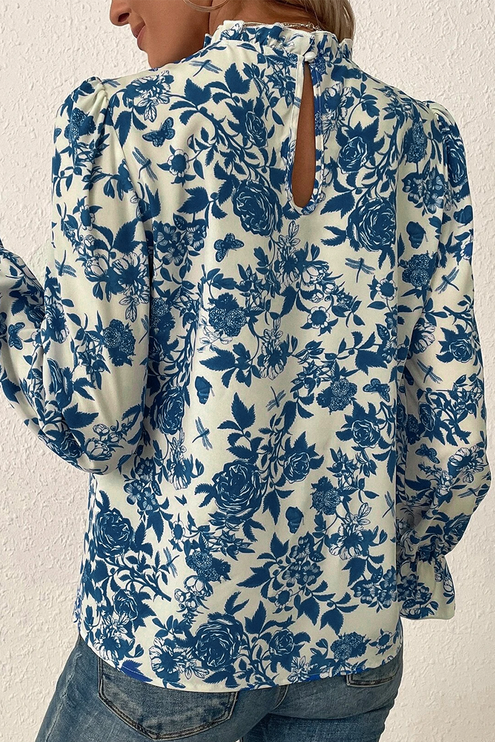 Floral Flounce Long Sleeve Blouse