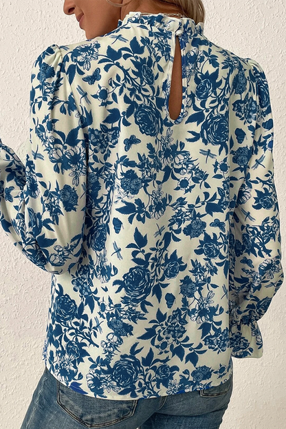 Floral Flounce Long Sleeve Blouse