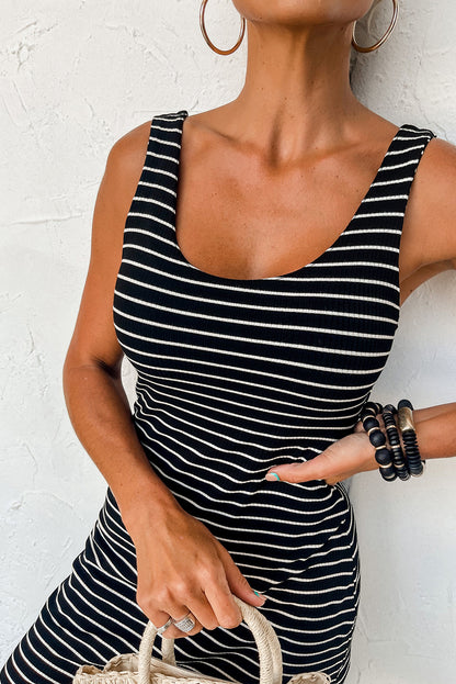 Stripe Ribbed Knit Sleeveless Dress