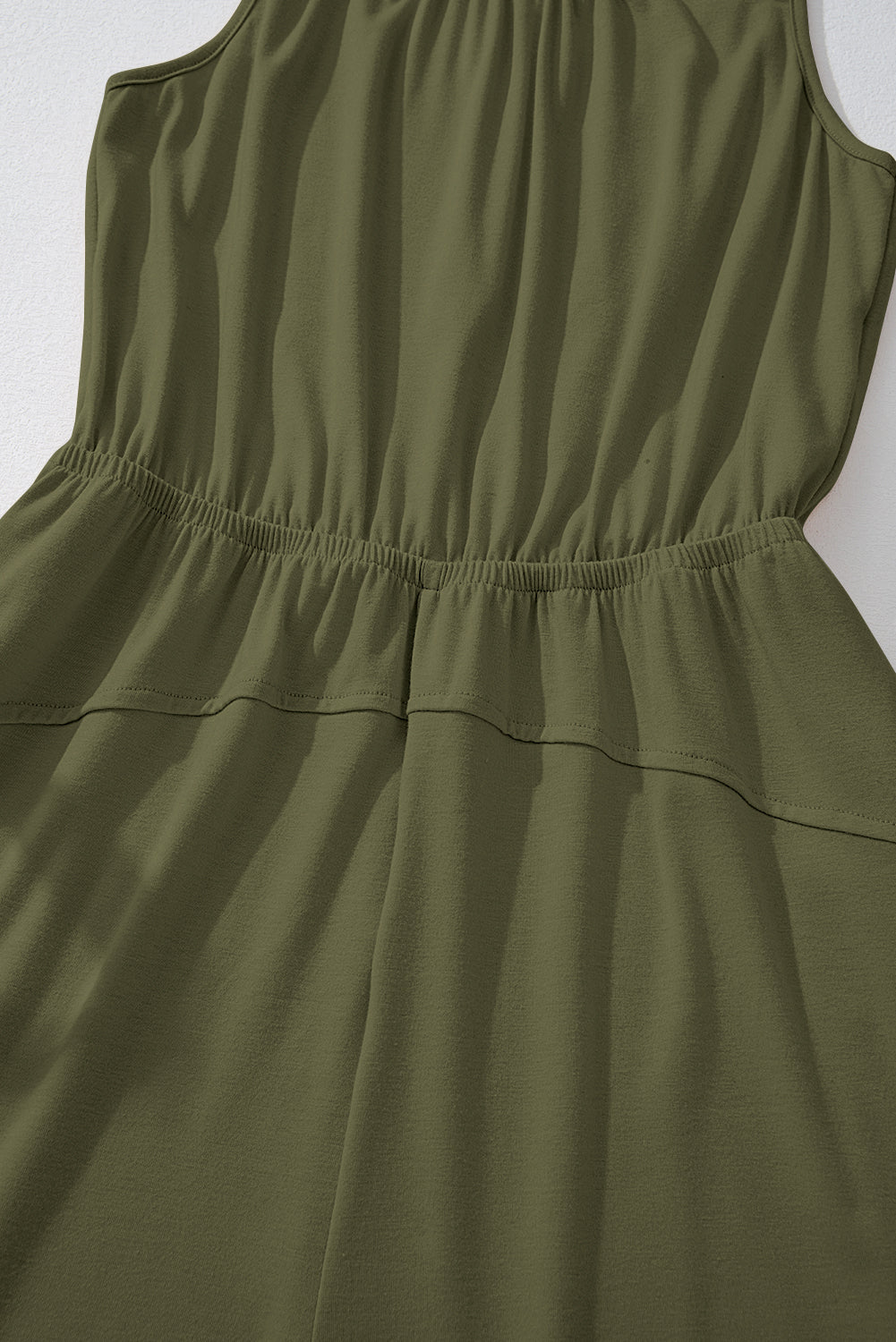 Solid Pleated Detail Sleeveless Elastic Waist Jumpsuit