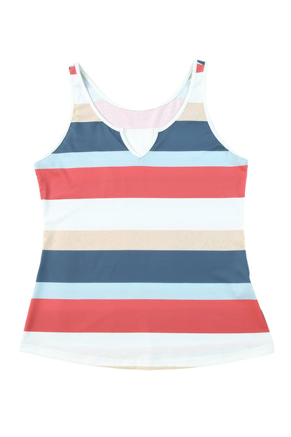 Stripe Notched Neck Tank Top