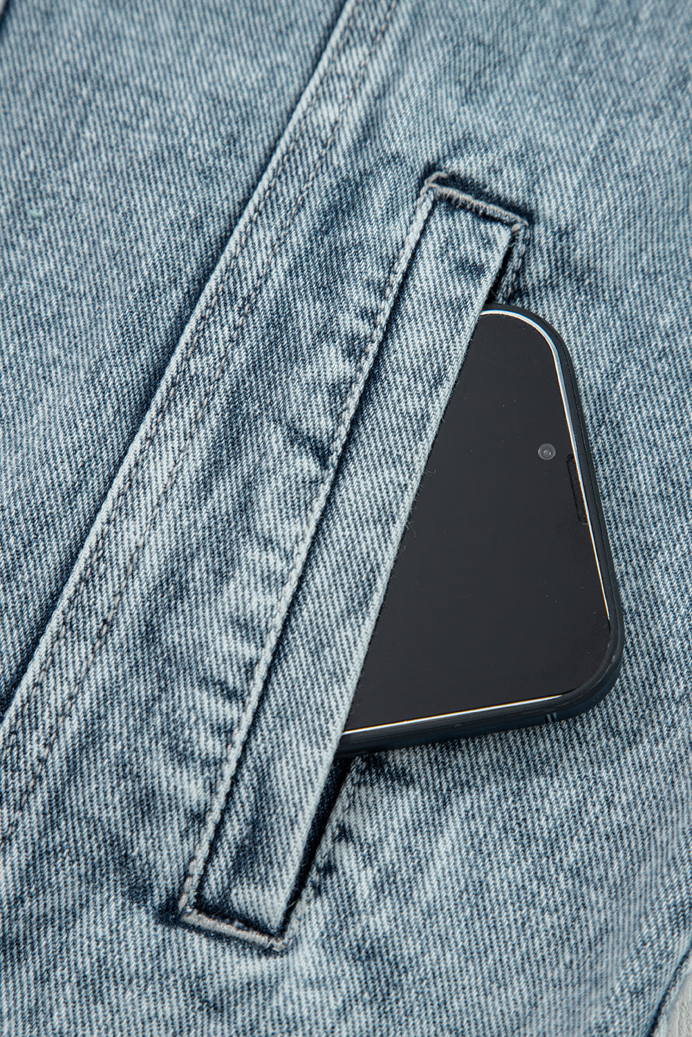 Denim Button Flap Pocket Frayed Vest