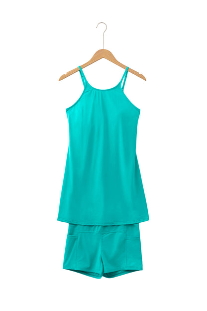 Solid Tunic Tank Dress & Shorts Athletic Set