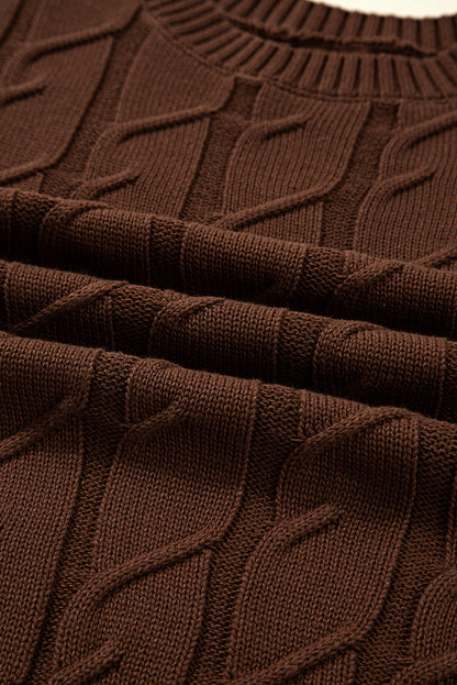 Cable Knit Textured Crew Neck Sweater Top