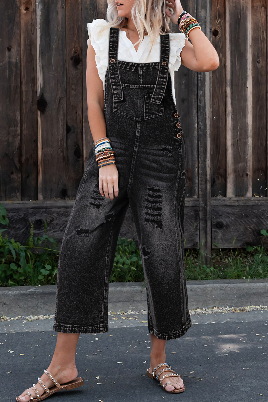 Denim Distressed Bib Pocket Overall