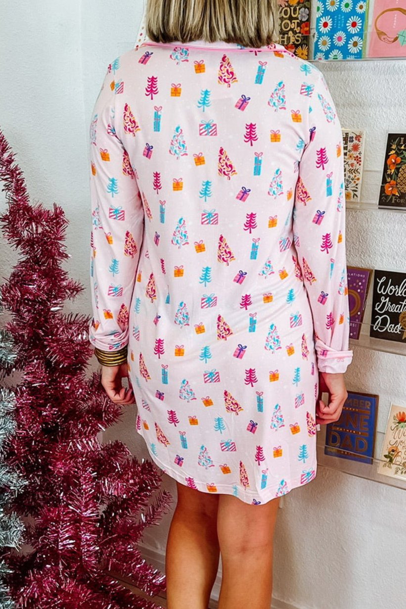 Christmas Tree Pajama Shirt Dress