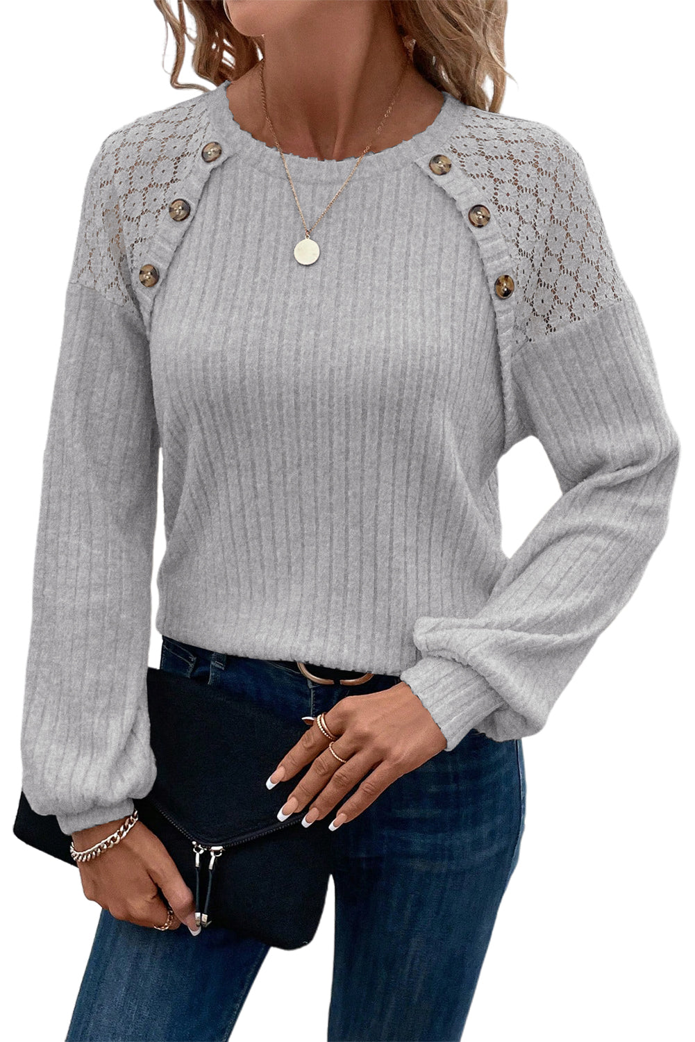 Contrast Lace Raglan Sleeve Top