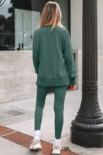 Solid Side Slit Sweatshirt and Leggings Set
