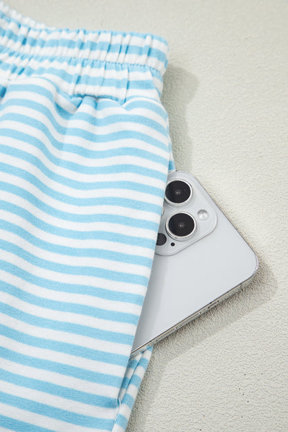 Stripe Oversized Mock Neck Sweatshirt & Shorts Set