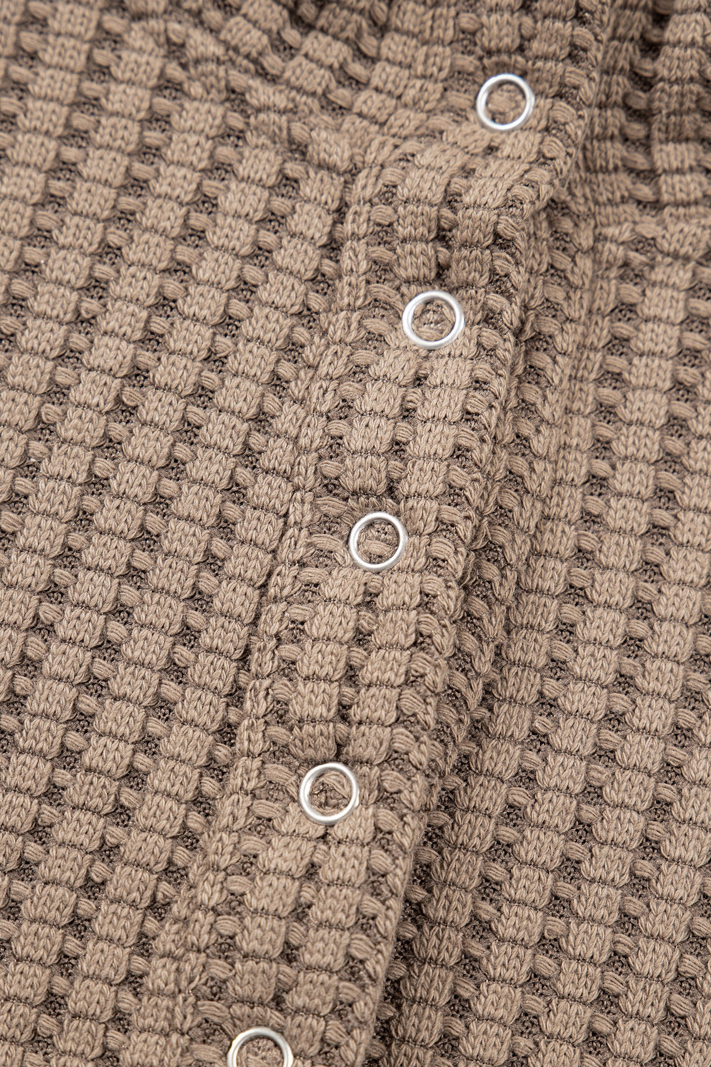 Solid Textured Knit Snap Button Collar Top