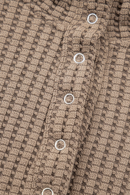 Solid Textured Knit Snap Button Collar Top