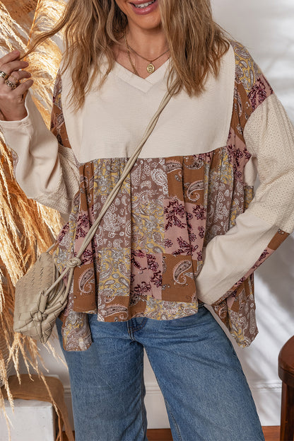 Boho Paisley Patchwork Long Sleeve Top