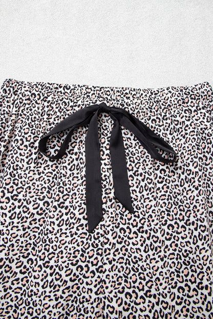 Leopard Bow Long Sleeve Top & Pants Pajama Set