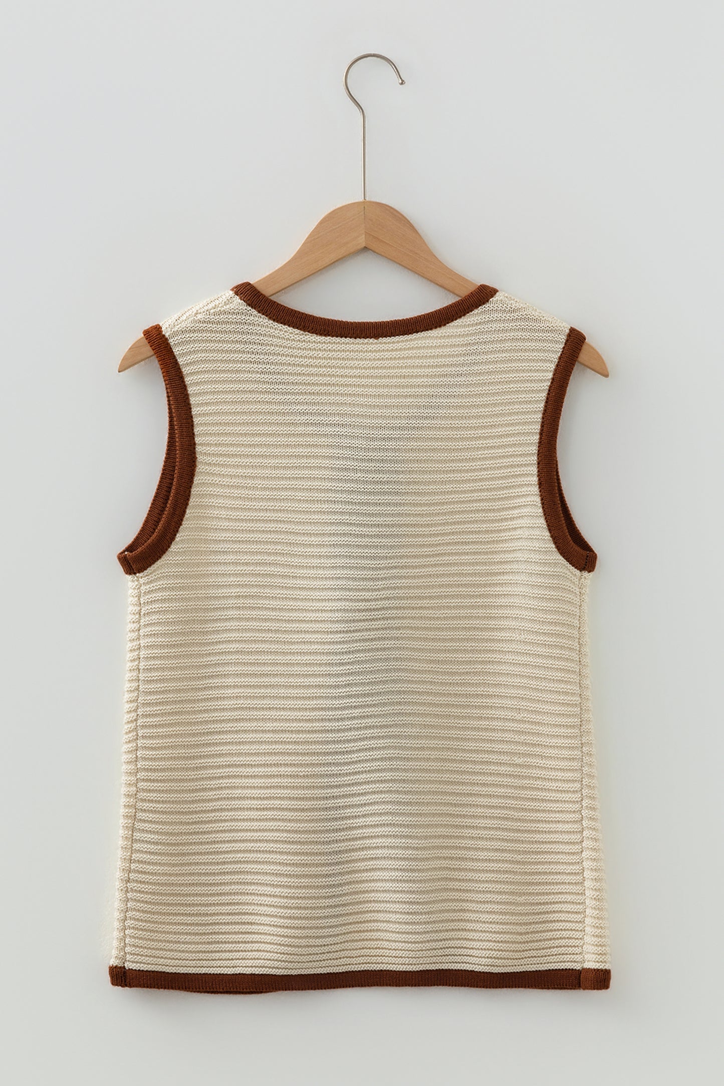 Contrast Trim Tie Front Ribbed Knit Sweater Vest