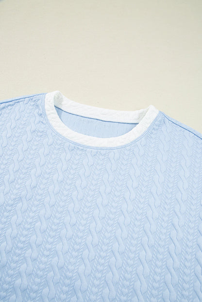 Textured Contrast Trim Crewneck Tee & Pocketed Skirt Set